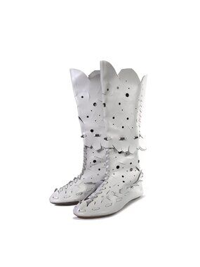 Y2K Irregular Choice Boots White Leather Cutout Boho Boots Size 10
